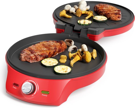 Princess Pizza Maker 115007 - Four à pizza - Thermostat réglable jusqu'à 220 °C - Rouge - Ø 30 cm - Peut également servir de grill de table - Pour les pizzas fraîches et surgelées