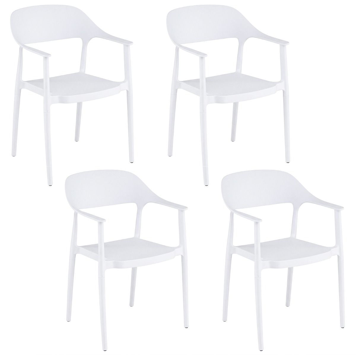 Ensemble Coast de 4 chaises de jardin empilables avec accoudoirs et dossier - Blanc - 57 x 53 x 83 cm