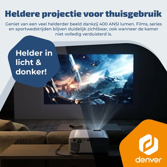 Denver Beamer - 4K 3840 x 2160 p - 400 lumens ANSI - Projecteur - Home cinéma - HDMI - USB-C - PR4300