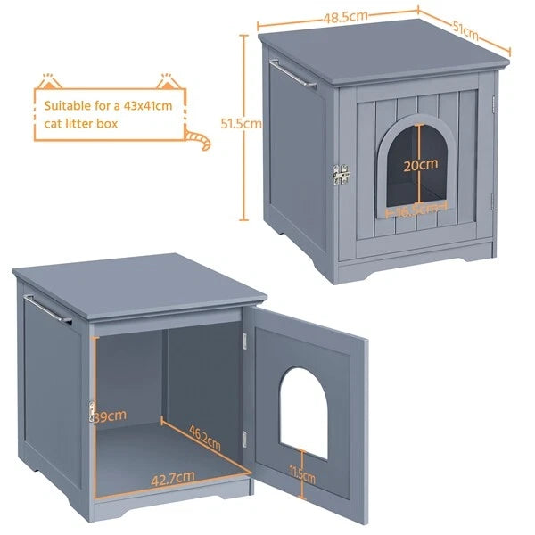 Yaheetech Armoire pour bac à litière 48,5 x 51 x 51,5 cm - Gris - Maison pour chat avec bac à litière dissimulé et table d'appoint