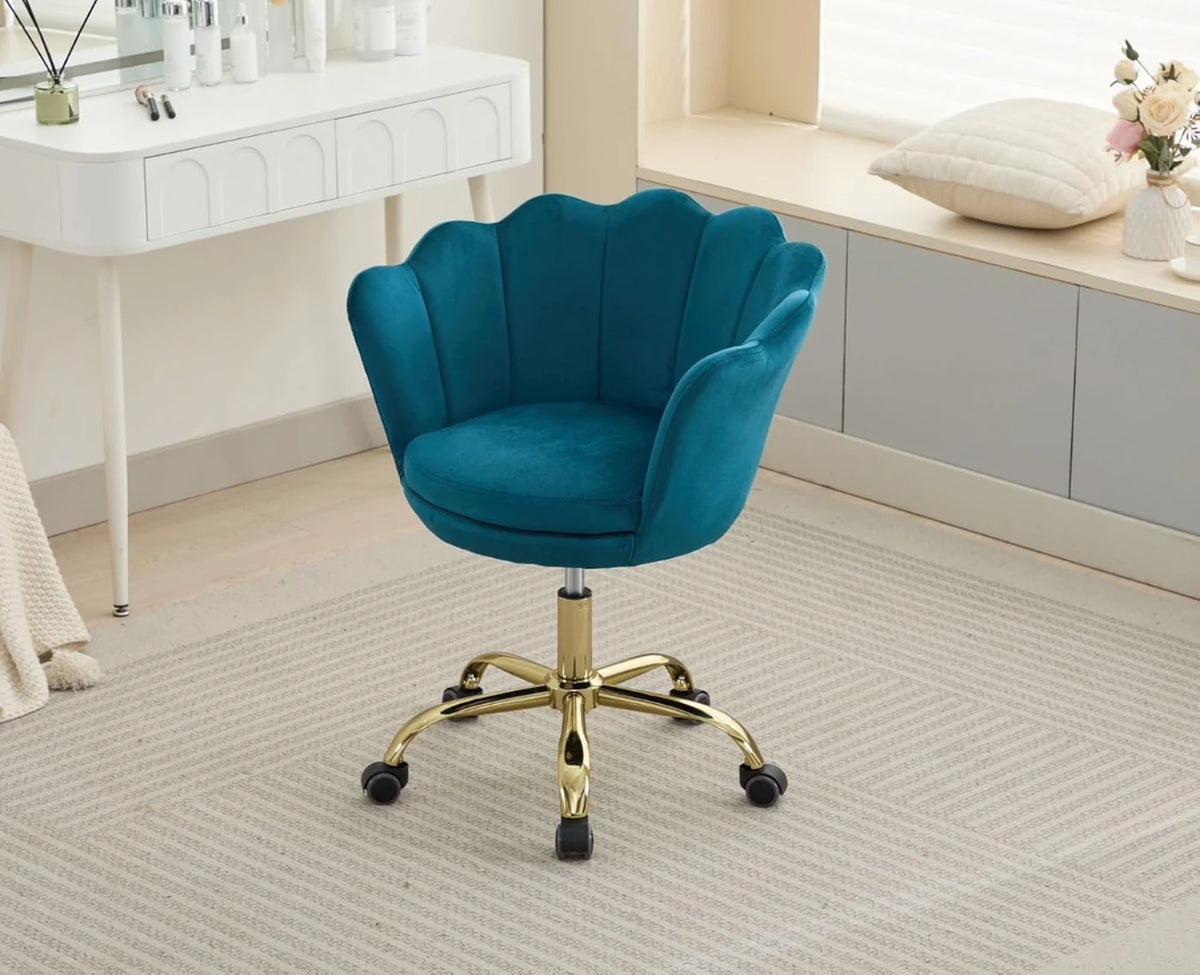 Chaise de bureau Ya-Home – Chaise de bureau design en velours en forme de fleur avec piètement doré – Réglable en hauteur