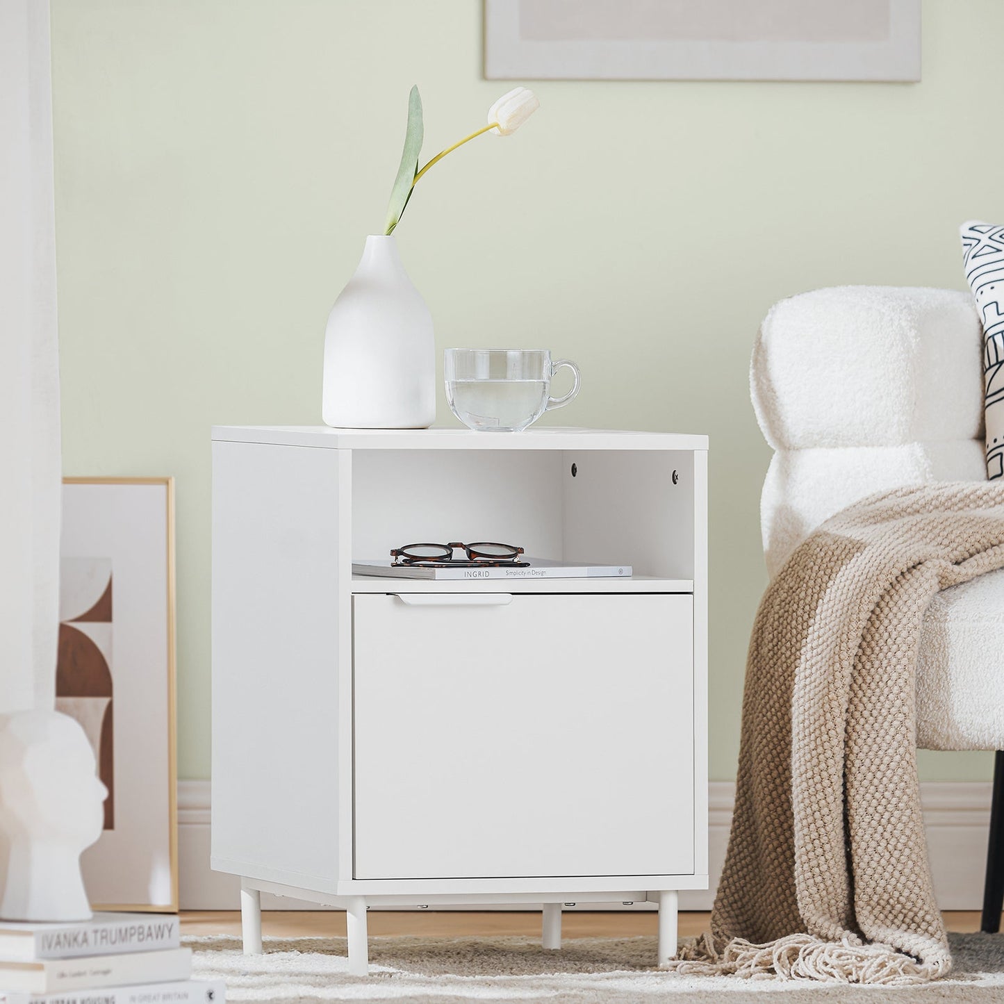 SoBuy Sideboard FBT124-W - Avec porte et compartiment ouvert - 40 x 35 x 57 cm - Blanc