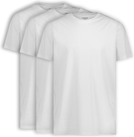LEBASQ - T-shirt Miles pour homme - Lot de 3 - Col rond - Extra long - Idéal comme sous-vêtement - Blanc - XXL - Coton