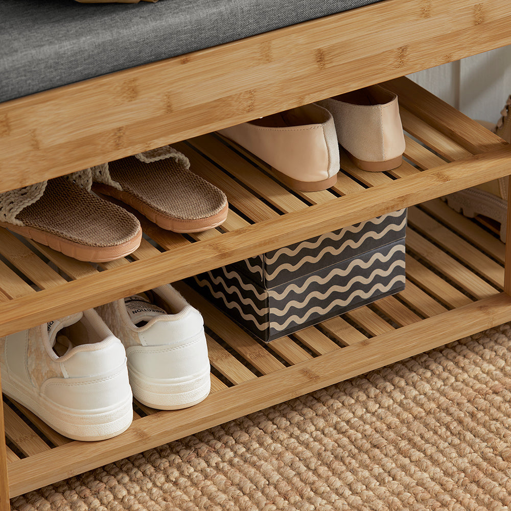 SoBuy FSR47-N Meuble à chaussures avec coussin de siège Tiroirs - Bambou - Avec 3 étagères