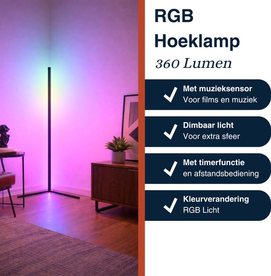 Lampe d'angle Grundig - LED - RGB - Capteur musical - 140 cm - Multicolore
