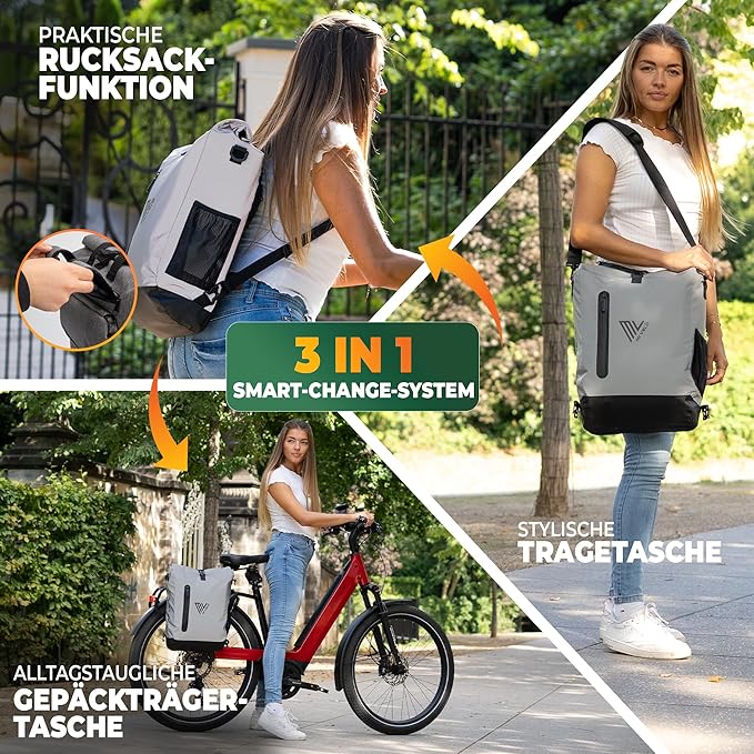 MIVELO - Sacoche vélo 3 en 1 - TPU étanche - 20L - Réfléchissant - Gris & Noir