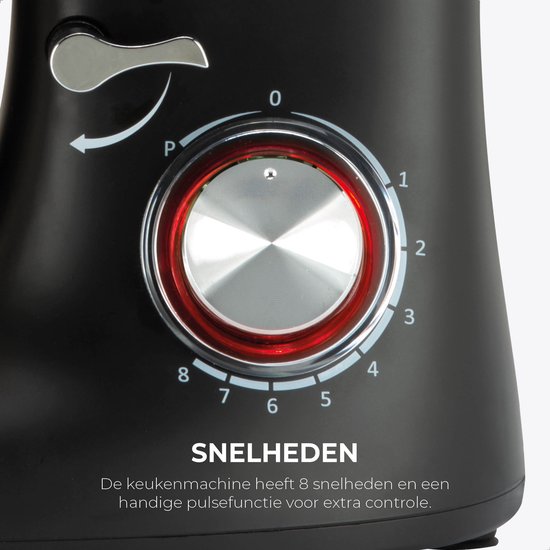 Bourgini Kitchen Chef Plus - Robot de cuisine XL - Bol de 6,2 L - Robot ménager - 3 accessoires - Mixeur de cuisine - Pétrissage de 1,2 kg de pâte à pizza/à pain