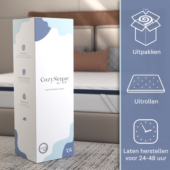 CozySense® DualFeel Topper Mattress 140x200 - Surmatelas - Surmatelas - Avec face chaude et face froide - CertiPUR® - Fermeté moyenne - 7,5 cm - Housse lavable