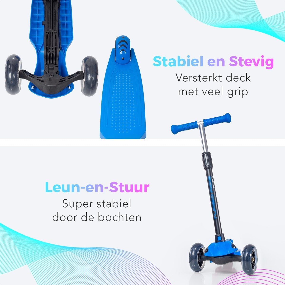 LifeGoods Scooter enfant TurboRide - Étape 5-8 ans - 3 roues lumineuses - Garçons/Filles - Bleu
