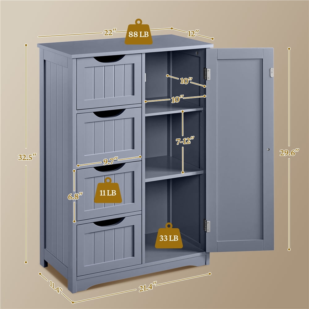 Meuble de salle de bains Yaheetech à 4 tiroirs - 55,9 x 30,5 x 82,6 cm - Gris