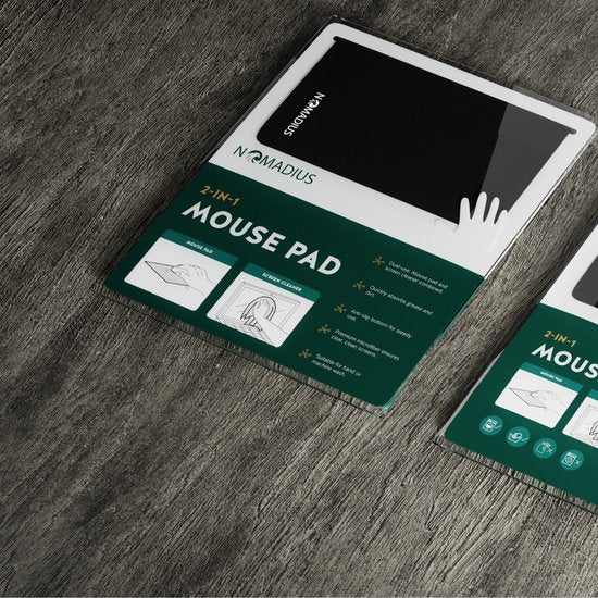 Nomadius 2-in-1 Mouse Pad - Tapis de souris avec revêtement antidérapant - Nettoyeur d'écran - Pliable, portable, multi-usages - Tapis de souris - Idéal pour les déplacements et comme lingette de nettoyage d'écran - Tapis de souris - Tapis de souris - Acc