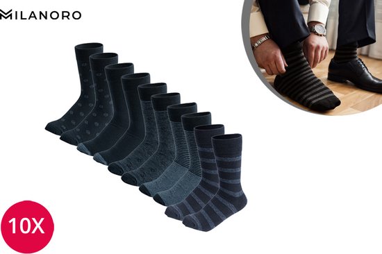 Milanoro - 10 paires de chaussettes en coton élégantes pour homme - Bleu marine - 43-46