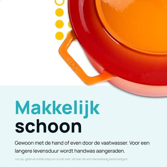 Casserole en fonte - MOA - 5,7 L - 26cm - Ronde - Toutes sources de chaleur - Egalement pour induction - Poids 5,8 kg - Orange Rouge