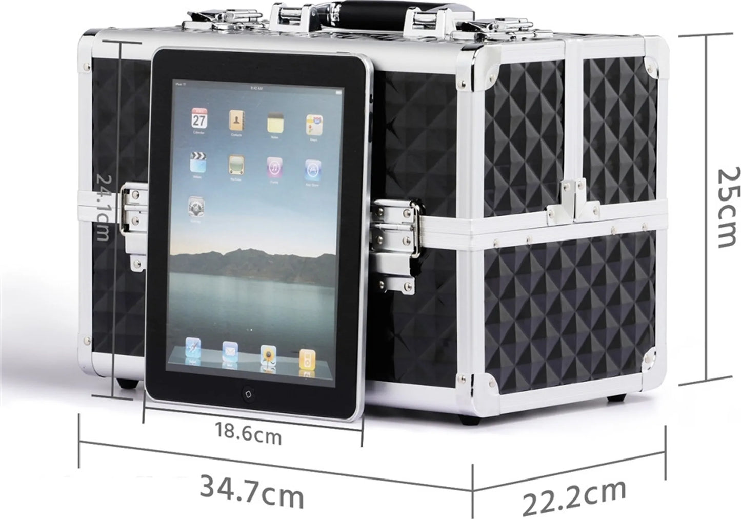 Yaheetech Make-up Case Beautycase - Avec 3 couches et des cloisons réglables et une serrure à clé - Pour les esthéticiennes et les coiffeurs - Aluminium noir - 34,7 x 22,2 x 25 cm