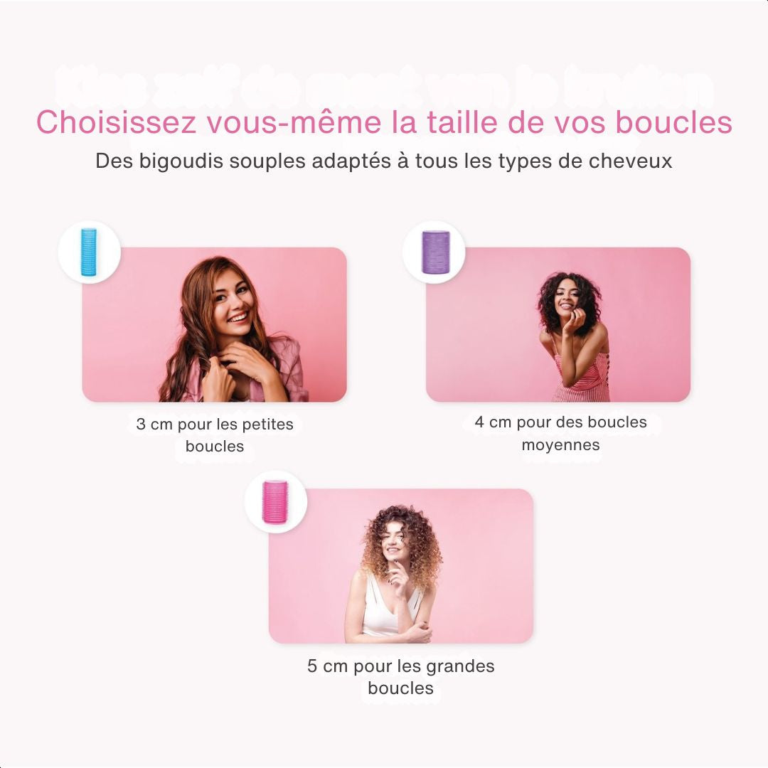 Set 18 Bigoudis Sans Chaleur  Soft & Silky – 3 Tailles, Boucles Parfaites en 60 Min – 18 Pinces Incluses - Bleu/Rose