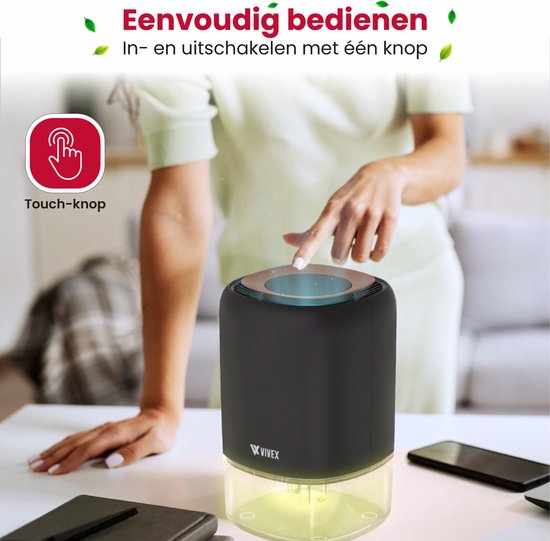 Vivex® Déshumidificateur AirDry Pro - Déshumidifie 600 ml par jour - Extrêmement silencieux - LED RGB - Purificateur d'air pour la maison, la chambre et le bureau