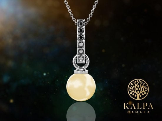 Yolora Collier Femme avec Pendentif - Perle Kalpa Camaka et Cristaux - Argent - Plaqué Or Blanc 18K - Collier Femme Argent - Bijoux - Coffret Luxe - Coffret Cadeau - Coffret Cadeau Exclusif - Bel Emballage Cadeau