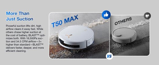 ECOVACS - DEEBOT T50 Max Pro Omni Gen 2 - Robot aspirateur et laveur de sol - Puissance d'aspiration de 18 500 Pa - Robot aspirateur autonettoyant avec système de lavage à l'eau chaude - Station de vidage automatique - Adapté aux poils d'animaux