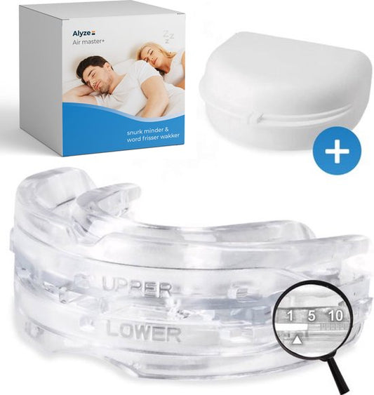 Airmaster Anti Snore Brace - Ajustable - Produits pour le sommeil - Écartement nasal - Protecteur de dentier - Ronflement - Bit - Transparent sans BPA