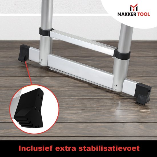 Échelle télescopique Makker Tool 3,2 mètres – Pied stabilisateur et fermeture en douceur