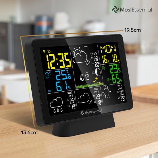 MostEssential Station Météo Wifi Edition - Station météo sans fil avec capteur extérieur - Hygromètre - Intérieur et extérieur - Portée de 150 mètres - Application incluse - Noir - 2 capteurs