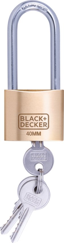 Cadenas - BLACK+DECKER - 40mm - Anse longue - 3 clés incluses - Serrure en laiton massif