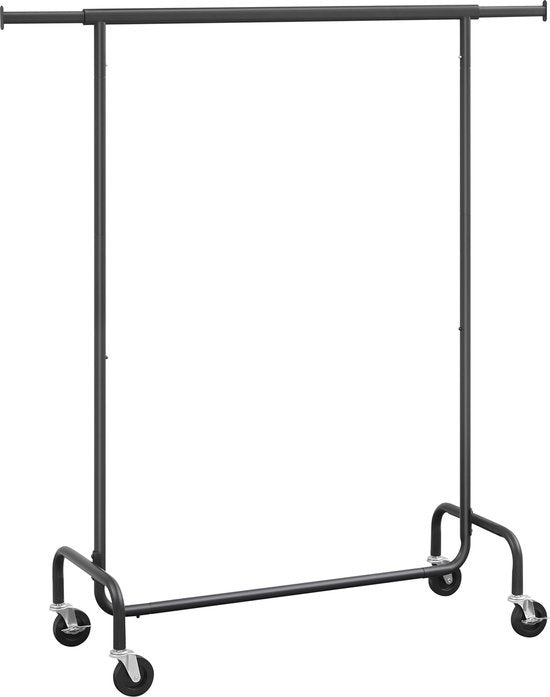 O'DADDY® Porte-vêtements à roulettes - Porte-penderie - Tringle de suspension extensible - Design robuste - Stable jusqu'à 130 kg - Métal - Noir