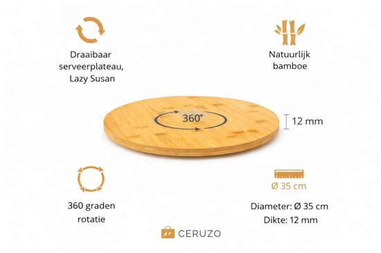Ceruzo Lazy Susan - Plateau tournant - Ø 35cm - Plateau tournant - Planche de service-Bambou