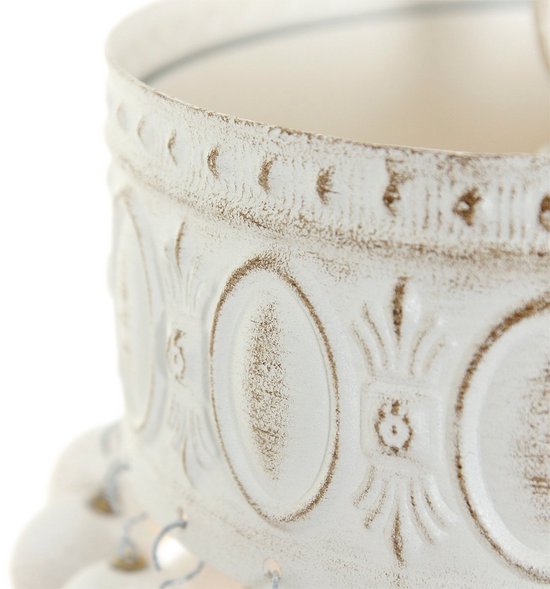 Suspension Ella 10191W - Lampe tendance à perles blanches en bois et métal, hauteur réglable de 70 à 155 cm - Marque : Mexlite