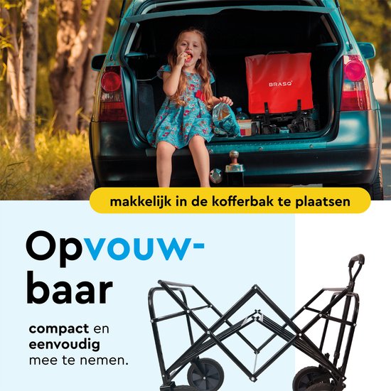 BRASQ Chariot pliable - 100 litres - Capacité 80 KG - Roues pivotantes avec frein - 90x51x100 CM - Poignée réglable - Chariot pliable - Compact - Rouge