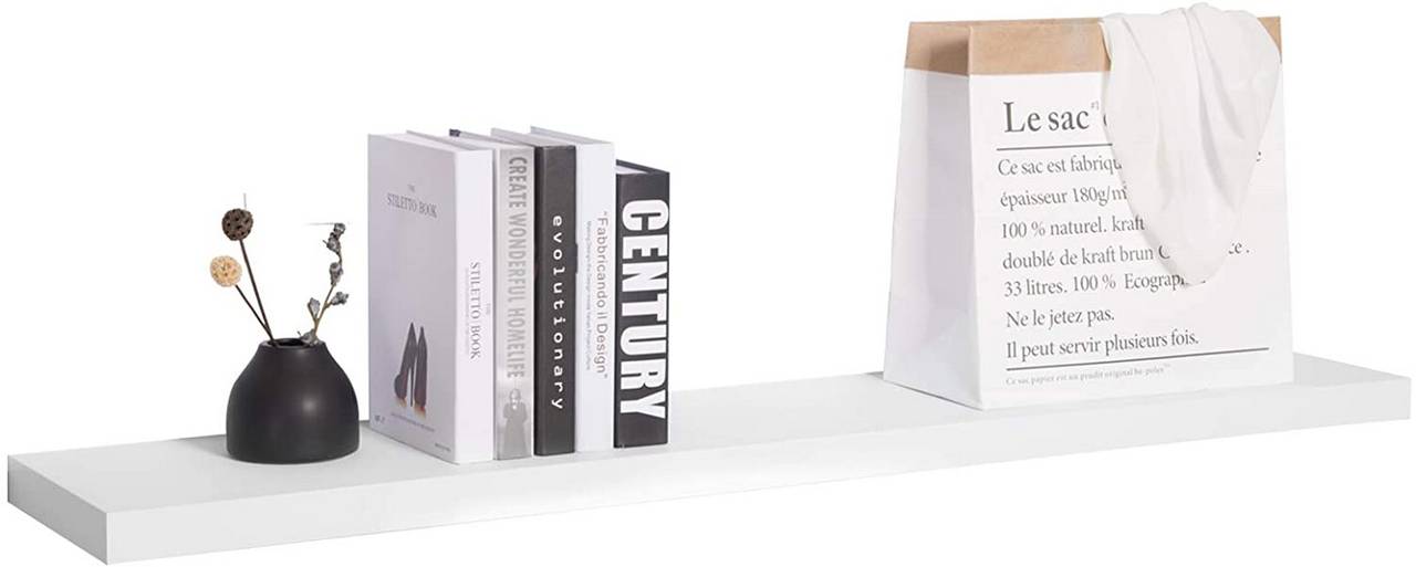 Woltu Wall Shelf Floating MDF White - Bibliothèque et étagère pour CD/DVD - 40 x 22.9 x 3.8 cm