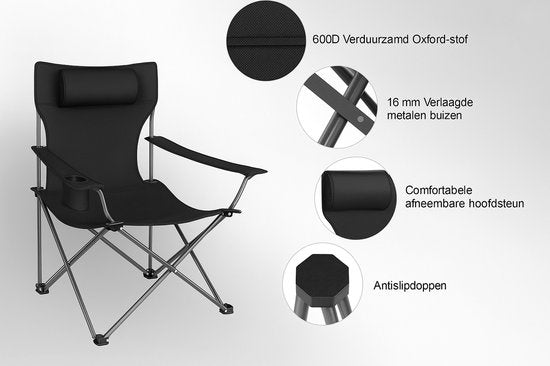 Chaise de camping : [Woltu] - super Confortable - Pliable - Léger - Appui-tête amovible - Repose-pieds rétractable