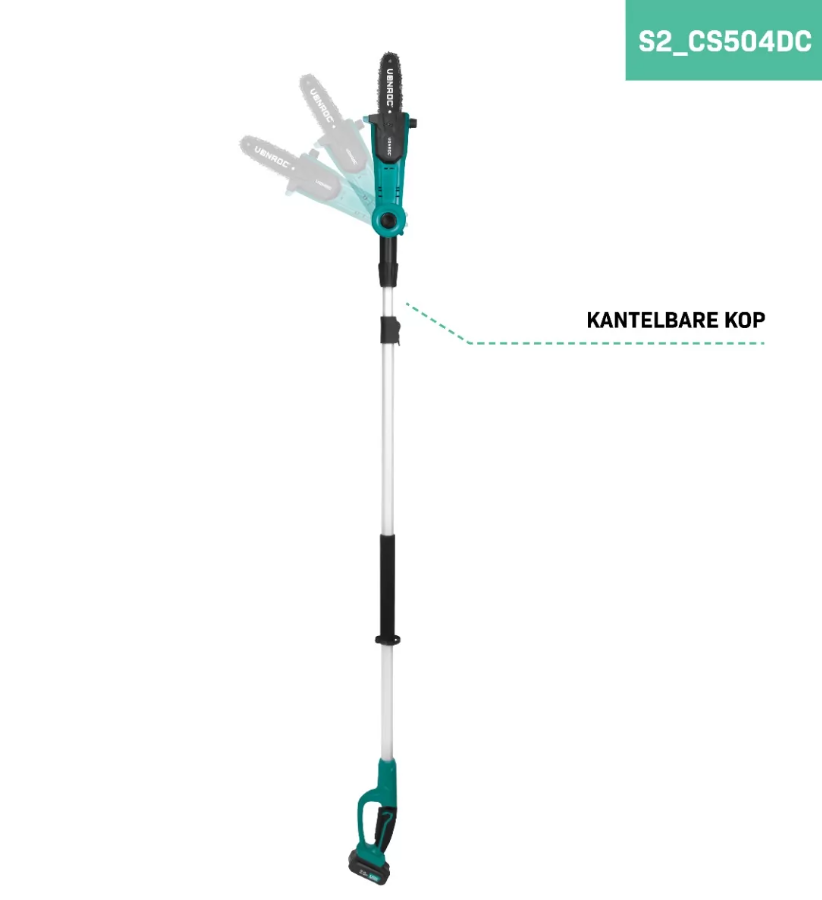 VONROC - Tronçonneuse Accu télescopique 20V - Avec batterie 2x2.0Ah et chargeur rapide - Vert/Noir