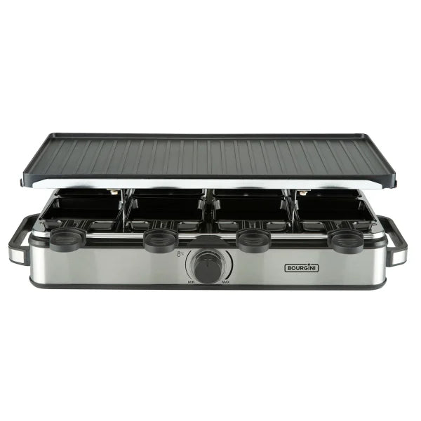 Set à raclette Gourmette Pure Gourmet – Noir – 8 personnes – 21 x 42 cm – Sans PFAS, avec plaque de cuisson réversible