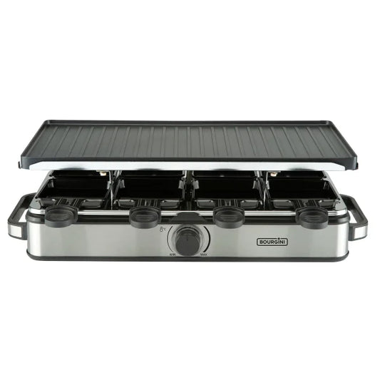 Set à raclette Gourmette Pure Gourmet – Noir – 8 personnes – 21 x 42 cm – Sans PFAS, avec plaque de cuisson réversible