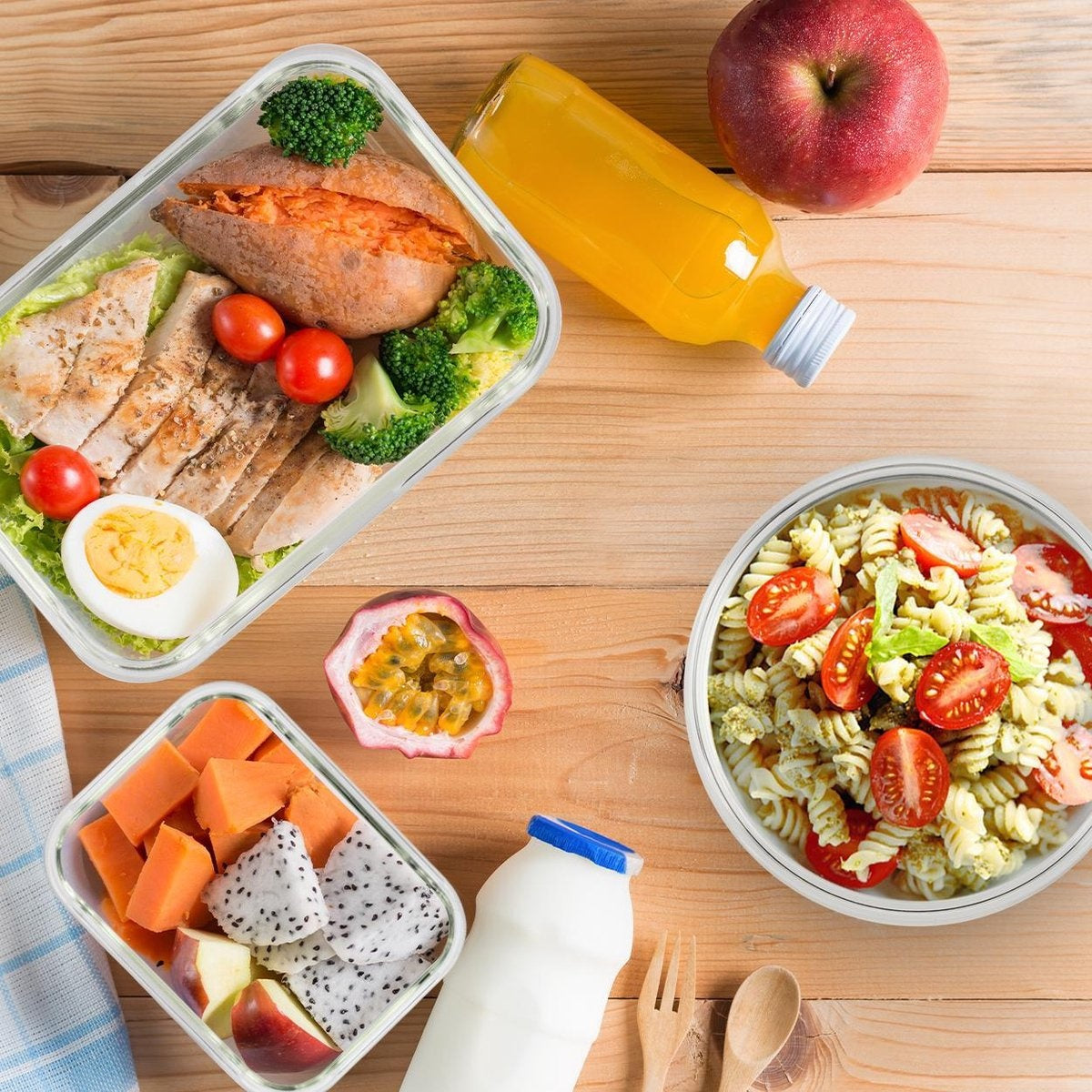 KitchenBrothers Meal Prep Trays - Ensemble de plateaux fraîcheur - hermétique - sans BPA - en verre - 9 pièces