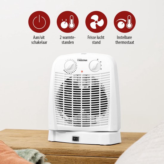Tristar chauffage électrique KA-5059 - Chauffage à ventilateur - 2 niveaux de chaleur et ventilateur - Chauffage de camping - Blanc - Oscillant - Protection contre la surchauffe - Chauffage de salle de bains