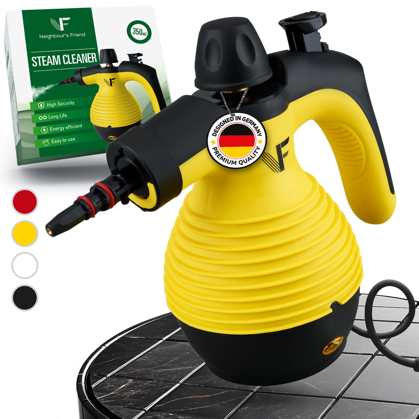 Nettoyeur vapeur à main – Réglage de la vapeur – Comprend 10 accessoires – Réservoir de 350 ml – Jaune