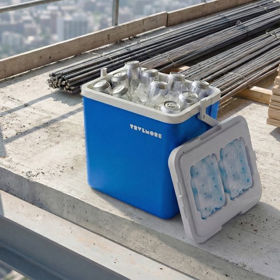 TRVLMORE Cool Box 26L - 65 heures de réfrigération - Frigobox - 2 éléments réfrigérants inclus - Bleu