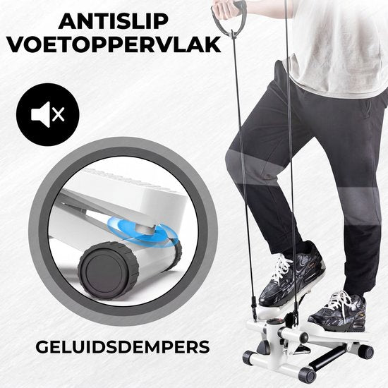 Fitby Stepper - Stepper de fitness - Mini stepper - Vélo d'appartement - Écran - Avec bandes de résistance - Blanc