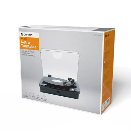 Platine Vinyle Denver Dual Bluetooth - Haut-parleurs Intégrés - USB - Style Rétro - Finition Bois - Modèle VPL230B