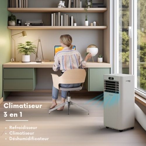 Climatiseur mobile Auronic - 3-en-1 - avec 2 kits de fixation pour fenêtres - Ventilateur - Déshumidificateur - 20 m²