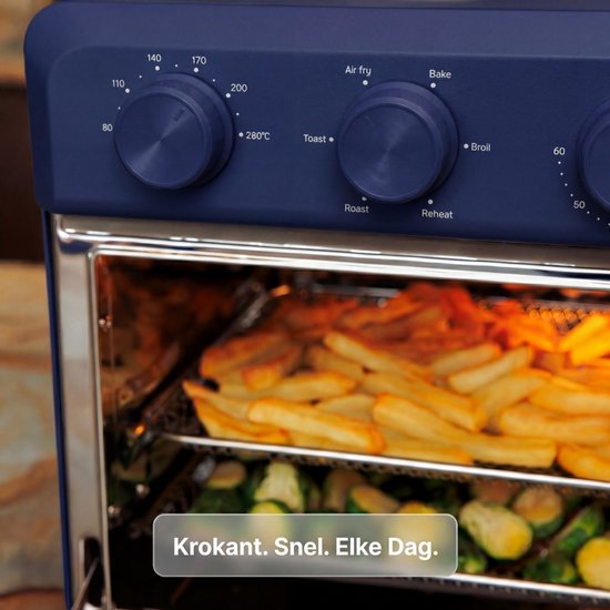 Safecourt Four Airfyer 6-en-1 - 100% sans PFAS - 6 programmes - 80 à 230 degrés - Airfryer, cuire, rôtir, toaster, griller & réchauffer - Bleu
