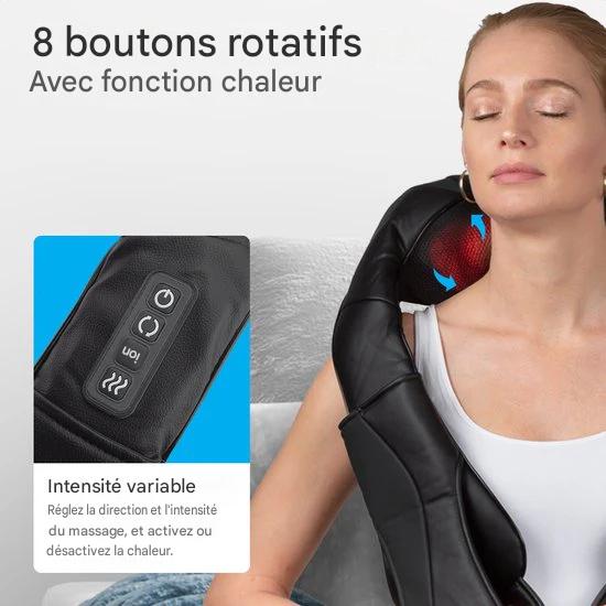 Auronic Shiatsu Coussin de massage - Appareil de massage électrique pour la nuque - Appareils de massage - Appareil de massage pour la nuque et les épaules - Infrarouge - Noir
