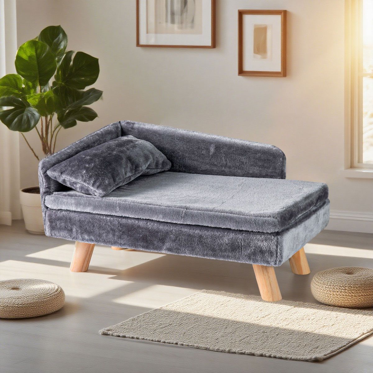 Lit surélevé pour animaux de compagnie Coast - Canapé pour chien avec coussin et oreiller amovibles - Gris - 71 x 43 x 40 cm