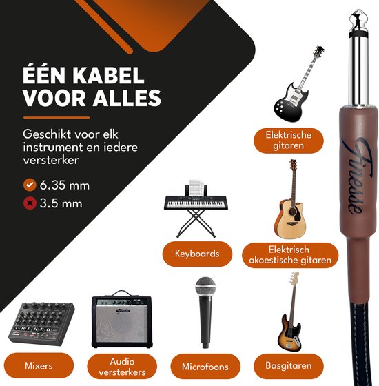 Finesse Guitar Cable PRO - 300 cm - Jack 6.35mm - Câble audio - Câble instrument - Câble guitare