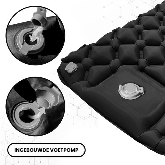 Outbee Matelas de couchage autogonflant - Lit gonflable avec pompe à pied et oreiller intégrés - 1 personne - Matelas de couchage autogonflant - Matelas gonflable avec support - 195x60x5 cm - Noir