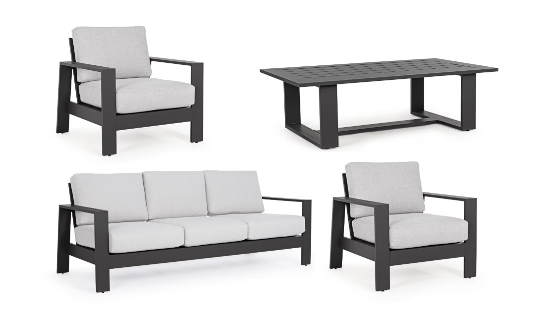 Bizzotto Baltic Lounge Set 4 pièces - Aluminium & Olefin - Anthracite - Banc 206x85,5x83 cm