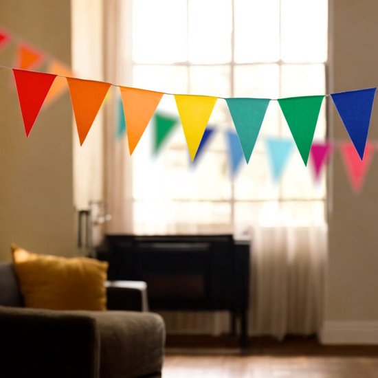 guirlande d'anniversaire a sunny day - flag line fabric birthday - décoration d'anniversaire - 100% coton - décoration d'anniversaire - décoration de fête durable - guirlande en tissu - flag line 10 mètres - flag line coloré - décoration d'anniversaire