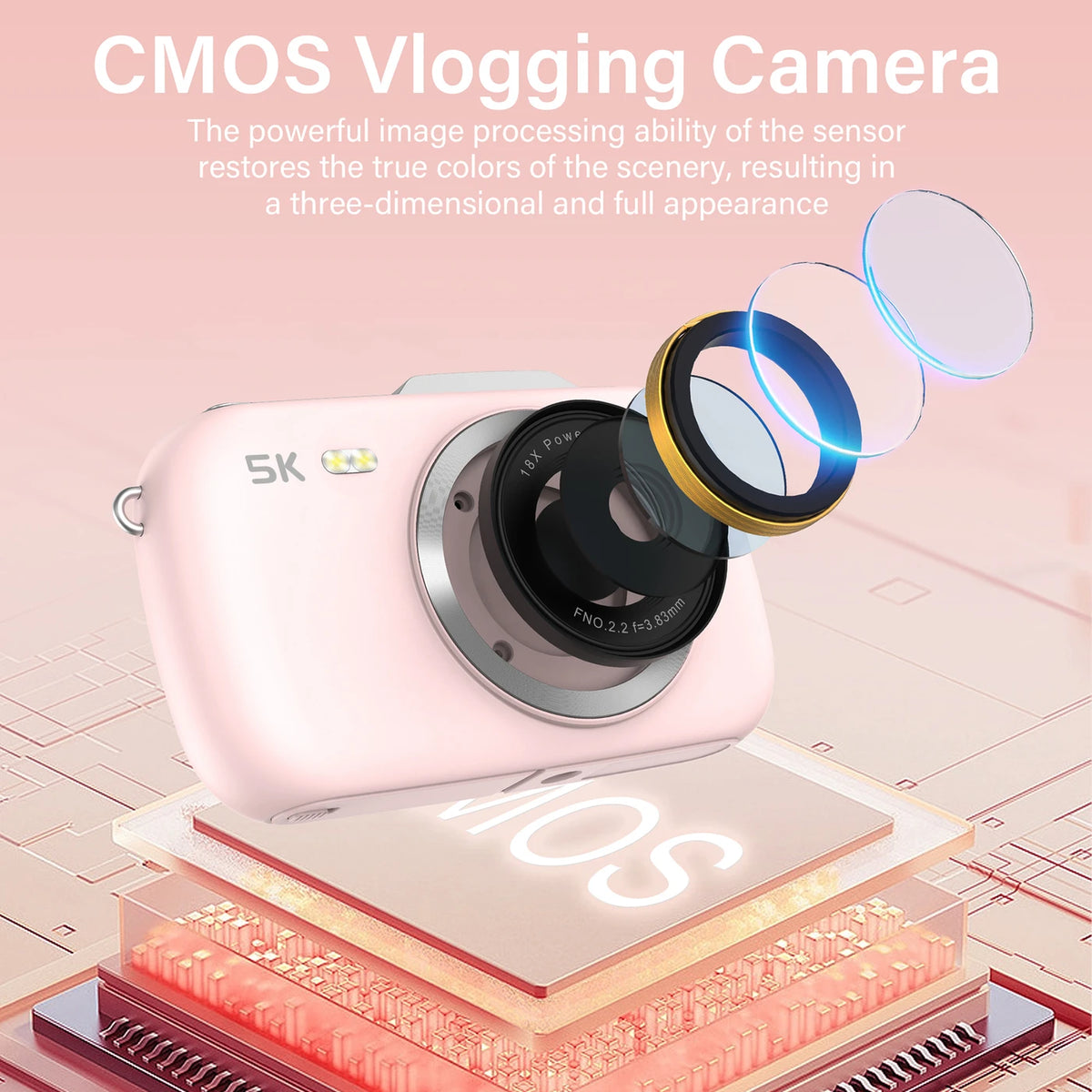 Appareil photo numérique KOMERY G7 5K – 80 MP UHD, zoom 18x, appareil photo pour vlog – Blanc